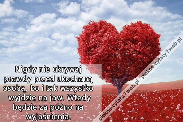 Nigdy nie ukrywaj prawdy przed ukochaną osobą, bo i tak wszystko wyjdzie na jaw. Wtedy będzie za późno na wyjaśnienia.