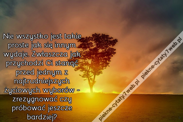 Nie wszystko jest takie proste jak się innym wydaje. Zwłaszcza jak przychodzi Ci stanąć przed jednym z najtrudniejszych życiowych wyborów - zrezygnować czy próbować jeszcze bardziej?