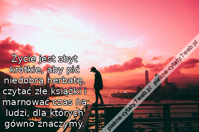 Życie jest zbyt krótkie, aby pić niedobrą herbatę, czytać złe książki i marnować czas na ludzi, dla których gówno znaczymy.