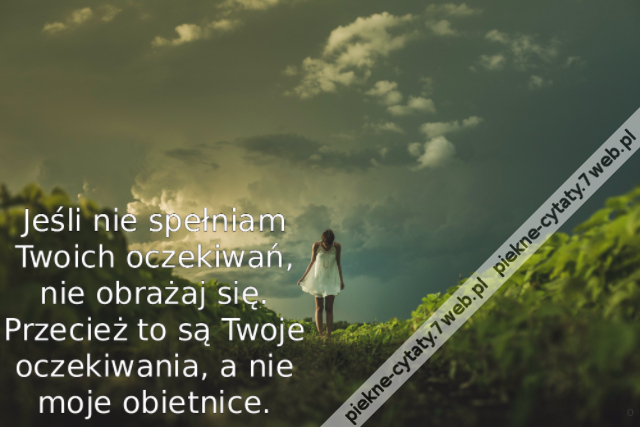 Jeśli nie spełniam Twoich oczekiwań, nie obrażaj się. Przecież to są Twoje oczekiwania, a nie moje obietnice.