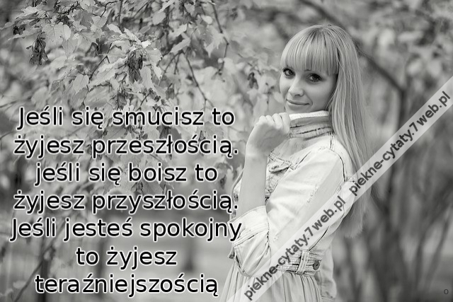 Jeśli się smucisz to żyjesz przeszłością. jeśli się boisz to żyjesz przyszłością. Jeśli jesteś spokojny to żyjesz teraźniejszością