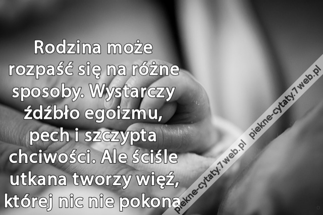 Rodzina może rozpaść się na różne sposoby. Wystarczy źdźbło egoizmu, pech i szczypta chciwości. Ale ściśle utkana tworzy więź, której nic nie pokona