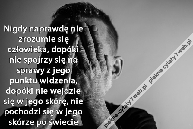 Nigdy naprawdę nie zrozumie się człowieka, dopóki nie spojrzy się na sprawy z jego punktu widzenia, dopóki nie wejdzie się w jego skórę, nie pochodzi się w jego skórze po świecie