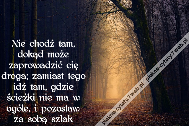 Nie chodź tam, dokąd może zaprowadzić cię droga; zamiast tego idź tam, gdzie ścieżki nie ma w ogóle, i pozostaw za sobą szlak