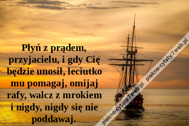 Płyń z prądem, przyjacielu, i gdy Cię będzie unosił, leciutko mu pomagaj, omijaj rafy, walcz z mrokiem i nigdy, nigdy się nie poddawaj.