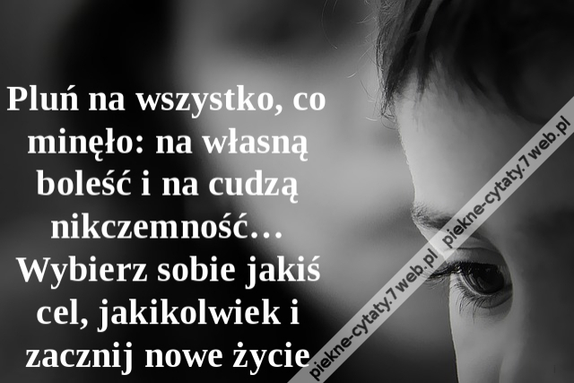 Pluń na wszystko, co minęło: na własną boleść i na cudzą nikczemność… Wybierz sobie jakiś cel, jakikolwiek i zacznij nowe życie