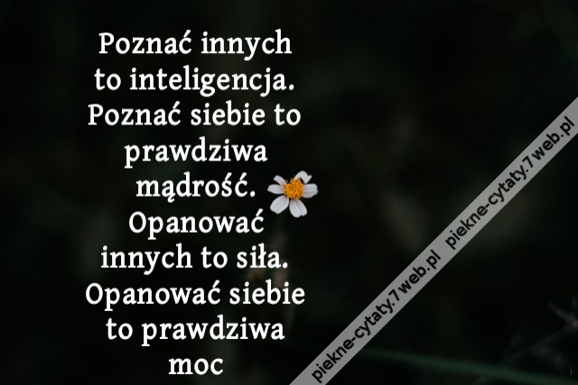 Poznać innych to inteligencja. Poznać siebie to prawdziwa mądrość. Opanować innych to siła. Opanować siebie to prawdziwa moc