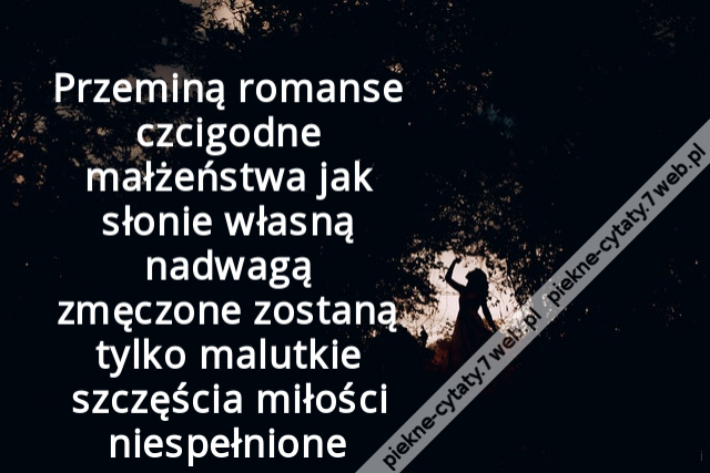 Przeminą romanse czcigodne małżeństwa jak słonie własną nadwagą zmęczone zostaną tylko malutkie szczęścia miłości niespełnione