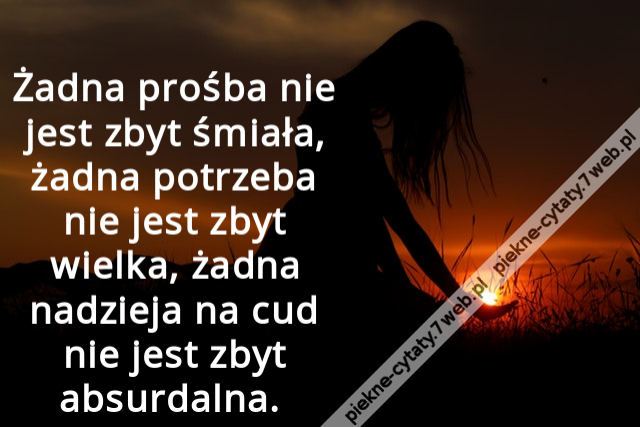 Żadna prośba nie jest zbyt śmiała, żadna potrzeba nie jest zbyt wielka, żadna nadzieja na cud nie jest zbyt absurdalna.