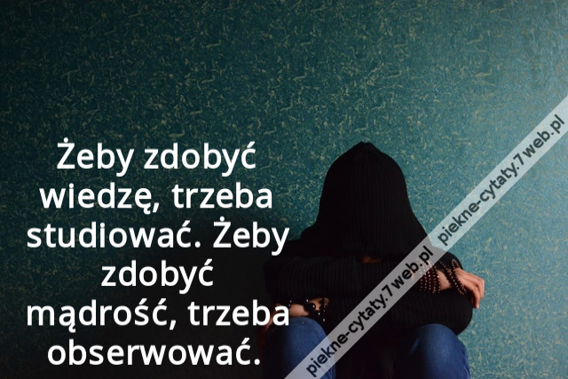 Żeby zdobyć wiedzę, trzeba studiować. Żeby zdobyć mądrość, trzeba obserwować.