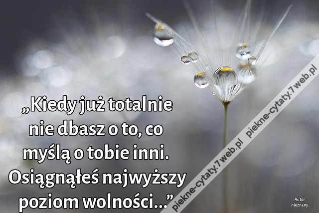 „Kiedy już totalnie nie dbasz o to, co myślą o tobie inni. Osiągnąłeś najwyższy poziom wolności...”