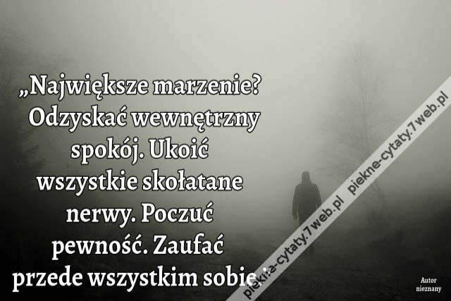 „Największe marzenie? Odzyskać wewnętrzny spokój. Ukoić wszystkie skołatane nerwy. Poczuć pewność. Zaufać przede wszystkim sobie.”