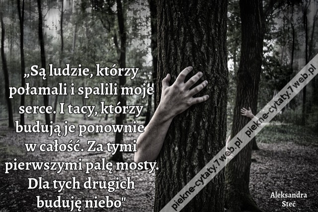 „Są ludzie, którzy połamali i spalili moje serce. I tacy, którzy budują je ponownie w całość. Za tymi pierwszymi palę mosty. Dla tych drugich buduję niebo"