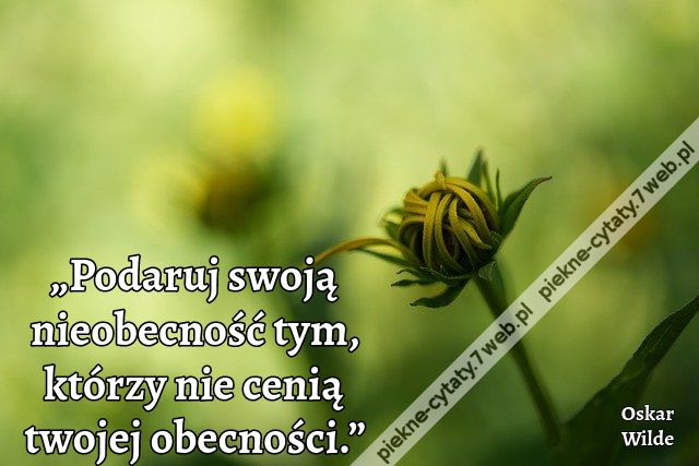 „Podaruj swoją nieobecność tym, którzy nie cenią twojej obecności.”