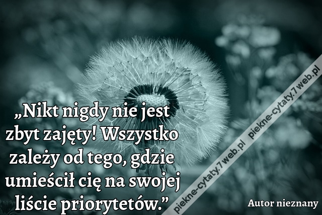 „Nikt nigdy nie jest zbyt zajęty! Wszystko zależy od tego, gdzie umieścił cię na swojej liście priorytetów.”